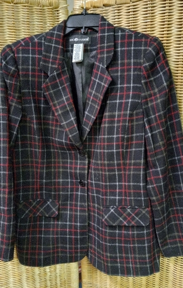 SAG Harbor Wool Blend Blazer Jacket Plaid Black Size 12/40 - Picture 1 of 10
